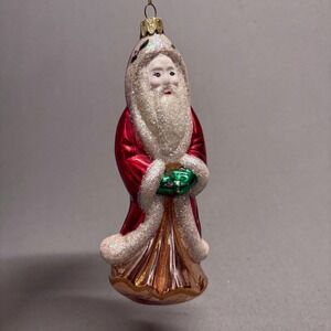 Santa Claus Glass Ornament Red White‎ Green Holiday Decor Painted 7"